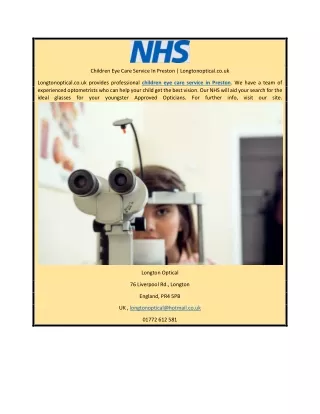 Children Eye Care Service In Preston | Longtonoptical.co.uk