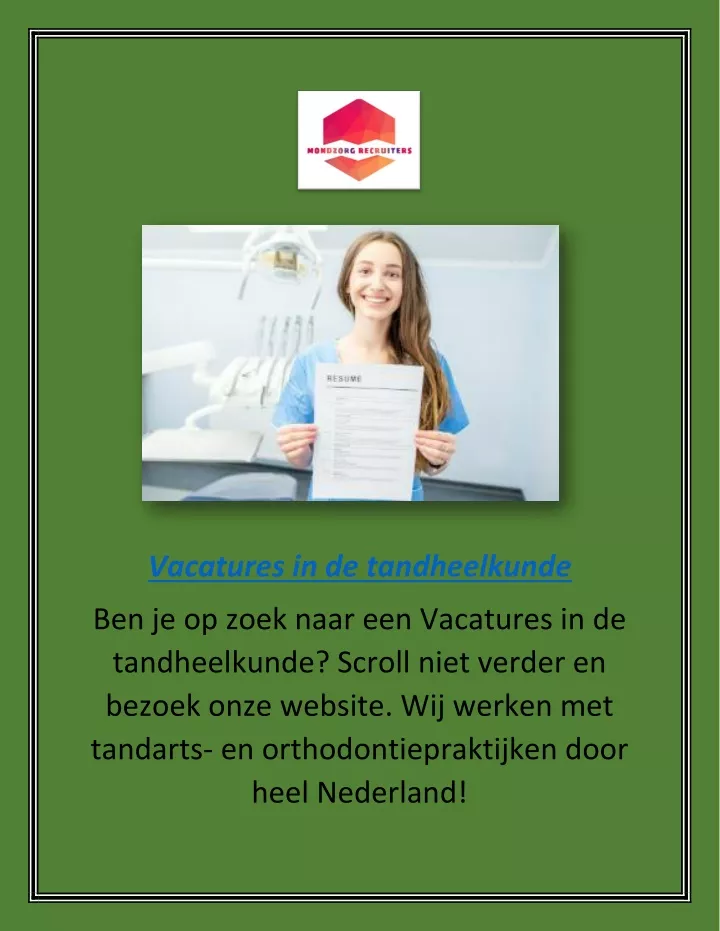 vacatures in de tandheelkunde