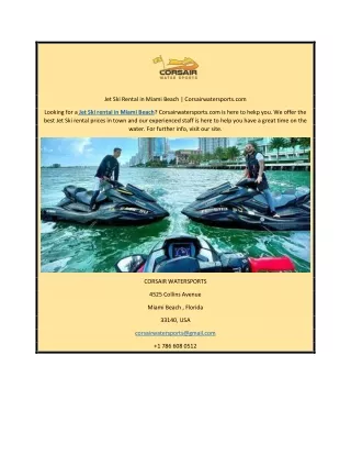 Jet Ski Rental in Miami Beach | Corsairwatersports.com