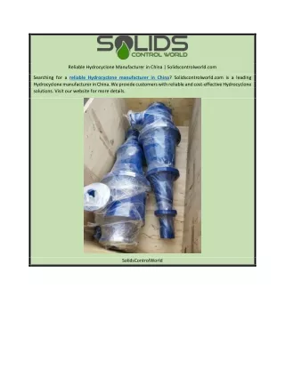 Reliable Hydrocyclone Manufacturer in China | Solidscontrolworld.com