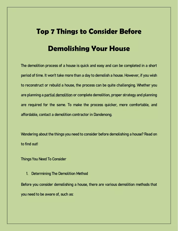 PPT - Top 7 Things To Consider Before Demolishing Your House PowerPoint ...