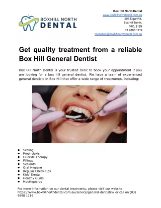 Get quality treatment from a reliable Box Hill General Dentist