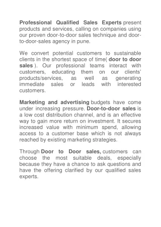 door to door agency sales agency in pune