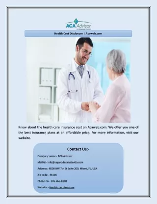health cost disclosure acaweb com