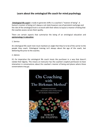 Learn about the ontological life coach for mind psychology