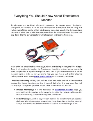 Everything You Should Know About Transformer Monitor