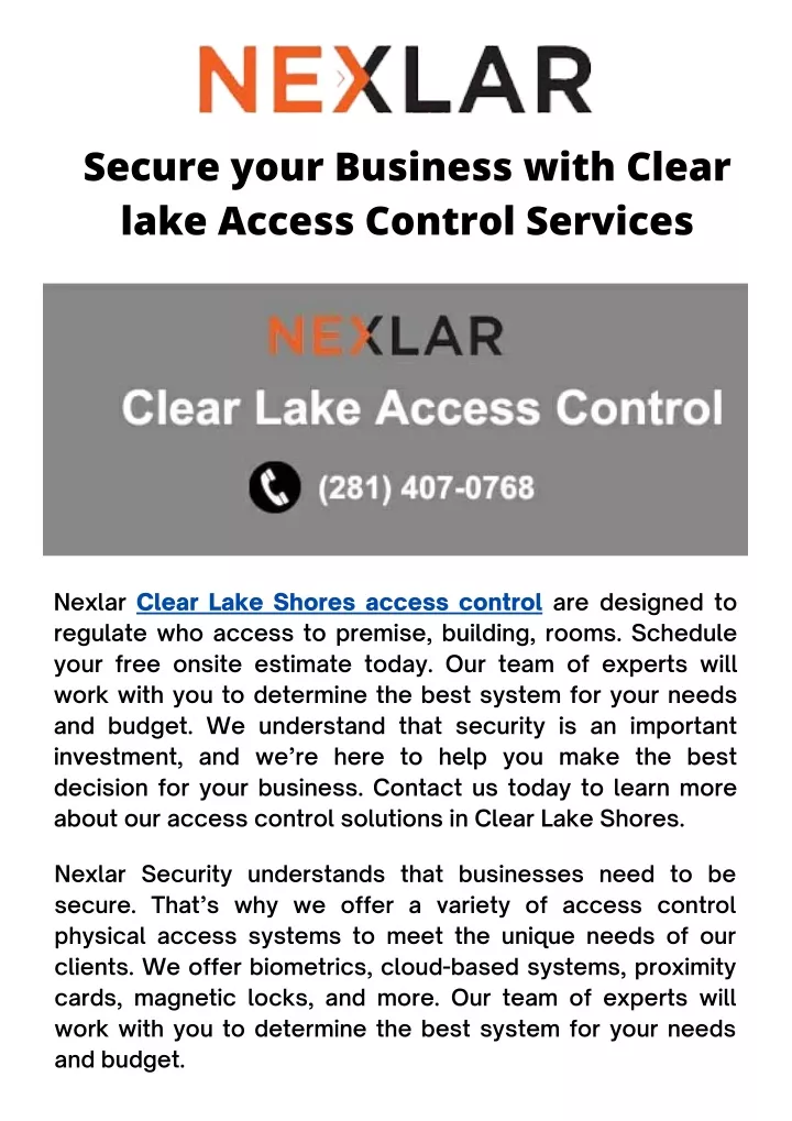 secure your business with clear lake access
