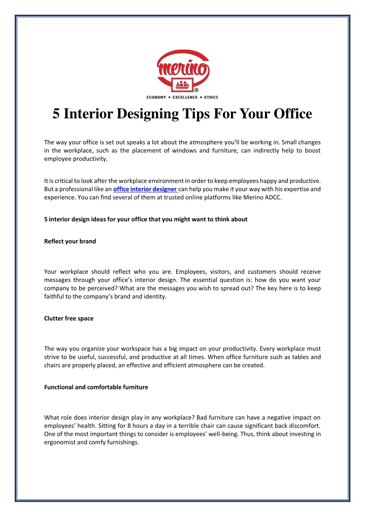 5 interior designing tips for your office