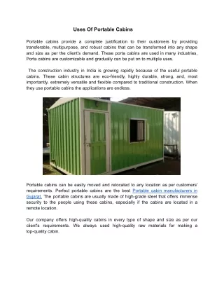 Uses Of Portable Cabins