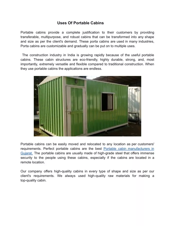 uses of portable cabins