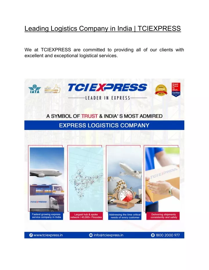 leading logistics company in india tciexpress