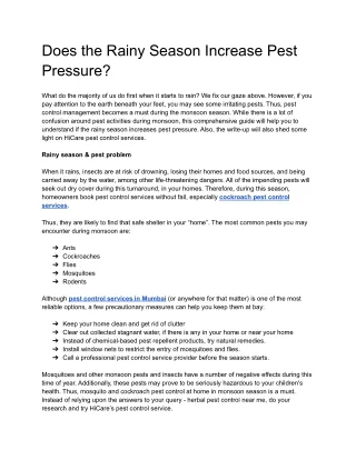 does the rainy season increase pest pressure