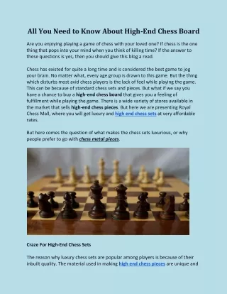All You Need to Know About High-End Chess Board