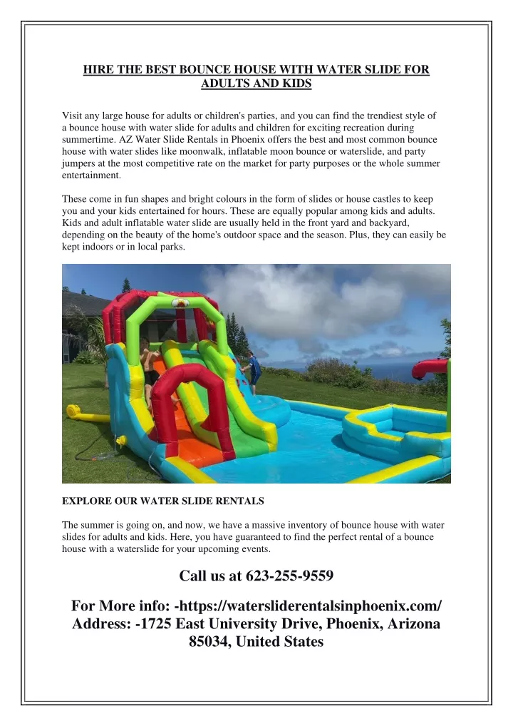 hire the best bounce house with water slide