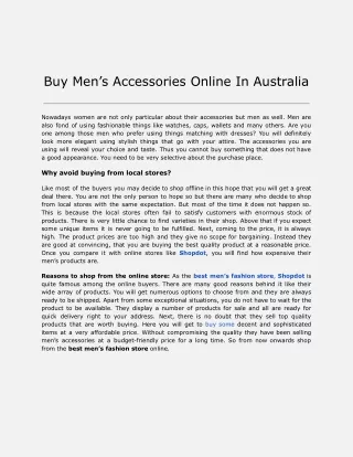 Buy Men’s Accessories Online In Australia