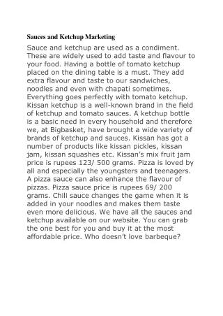 Sauces and Ketchup Marketing