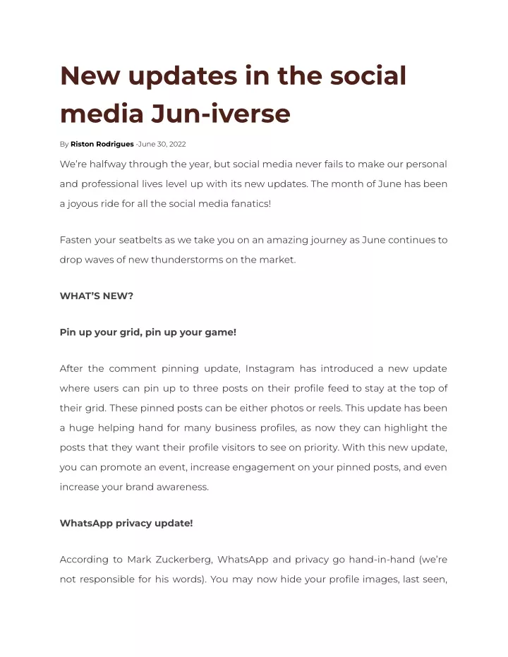 new updates in the social media jun iverse