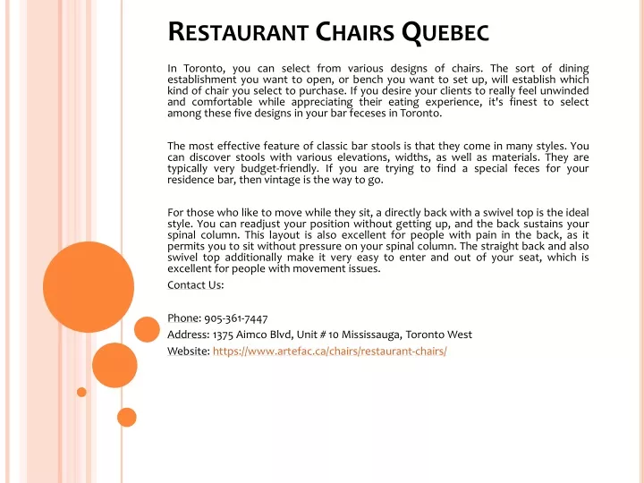 restaurant chairs quebec