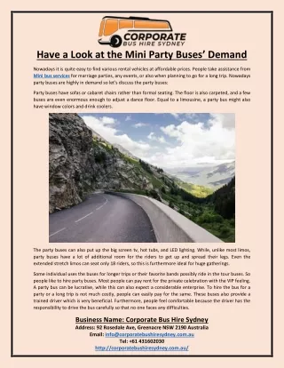 Have a Look at the Mini Party Buses Demand