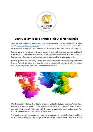 Best Quality Textile Printing Ink Exporter In India