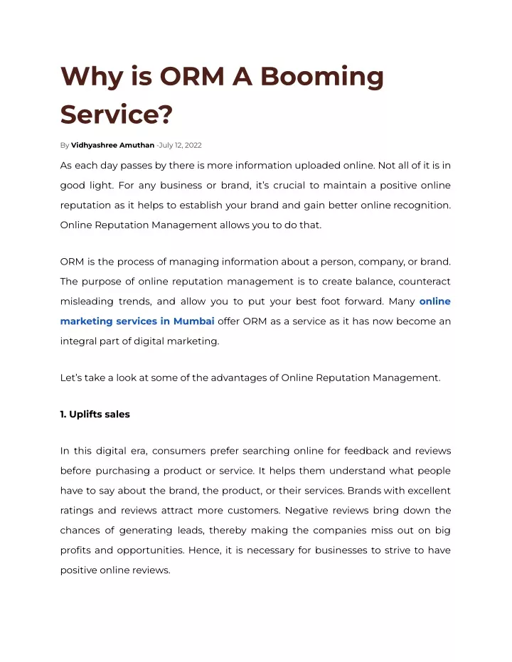 why is orm a booming service