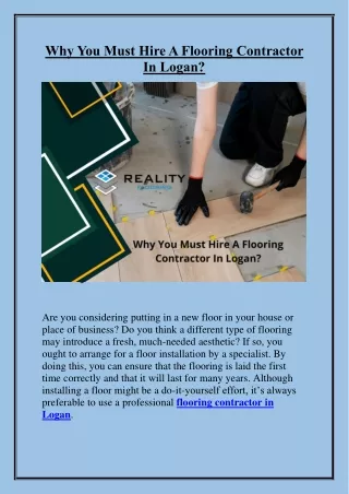 Why You Must Hire A Flooring Contractor In Logan?
