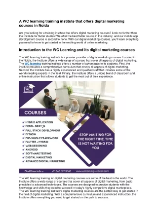 a wc learning training institute that offers