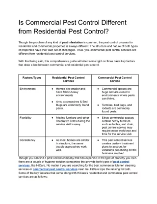 is commercial pest control different from