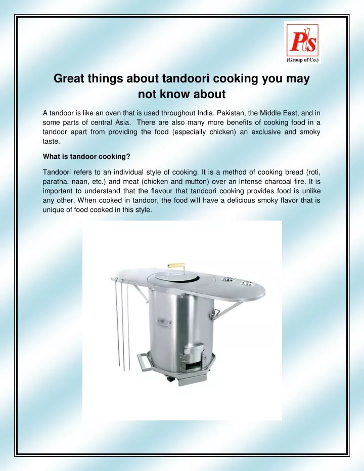 great things about tandoori cooking