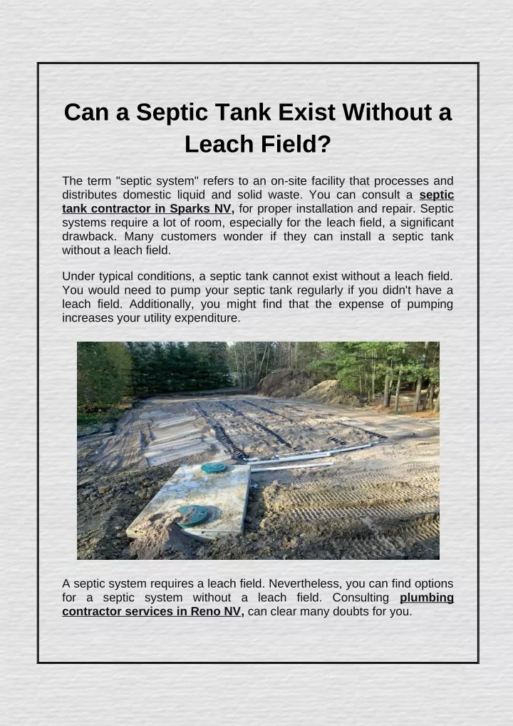 can a septic tank exist without a leach field