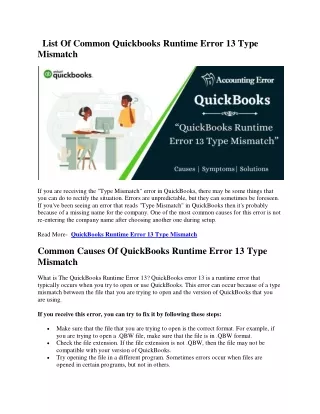 List Of Common Quickbooks Runtime Error 13 Type Mismatch( 22-07-2022) 358939, AHSHWHSH, 38383872