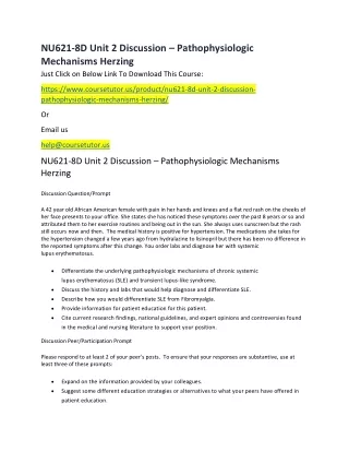 nu621 8d unit 2 discussion pathophysiologic