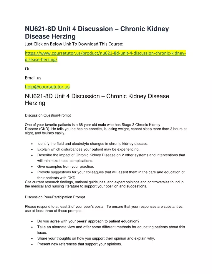 nu621 8d unit 4 discussion chronic kidney disease