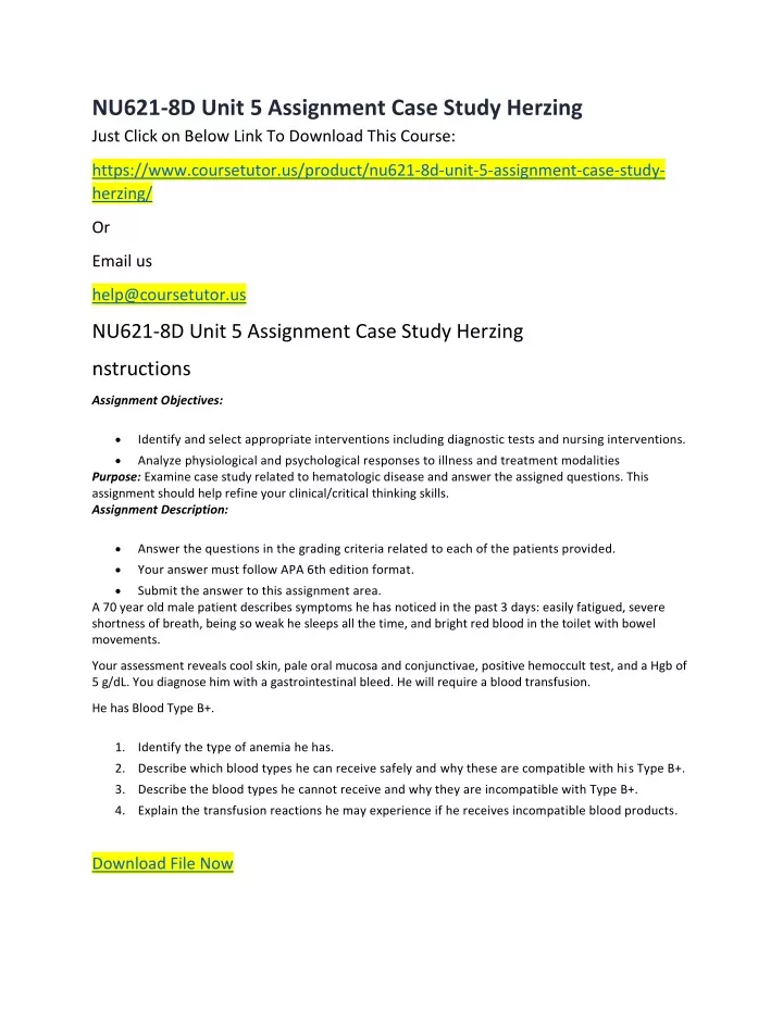 nu621 8d unit 5 assignment case study herzing