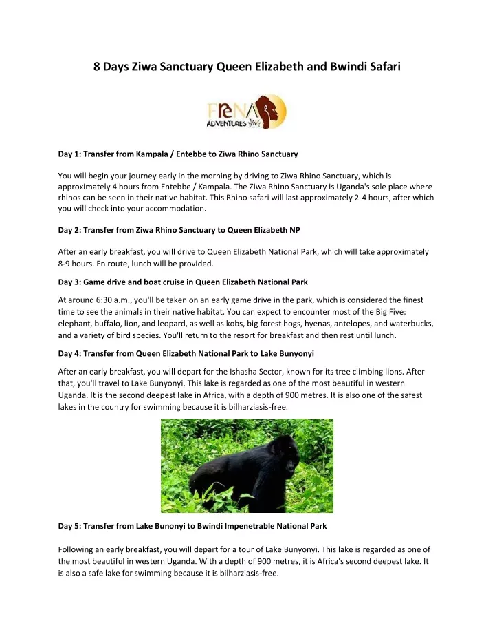 8 days ziwa sanctuary queen elizabeth and bwindi