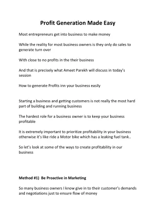 profit generation made easy