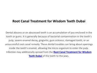 root canal treatment for wisdom teeth dubai
