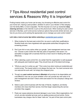 7 tips about residential pest control services