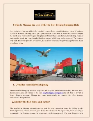 8 tips to manage the cost with the best freight