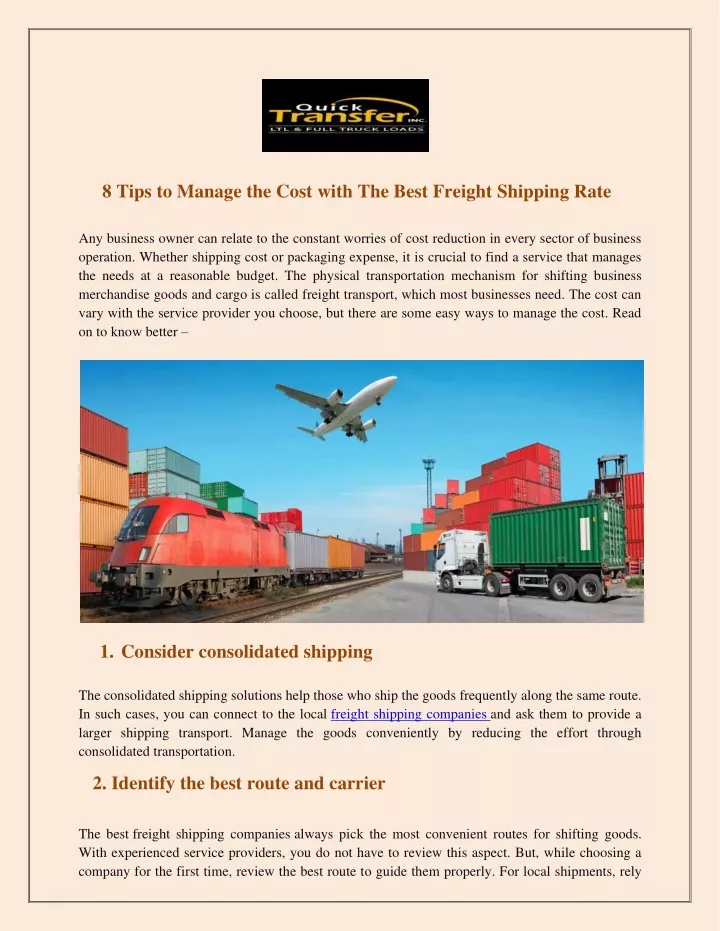8 tips to manage the cost with the best freight