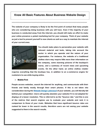 Know All Basic Features About Business Website Design
