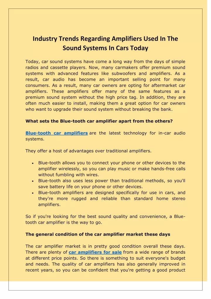 industry trends regarding amplifiers used