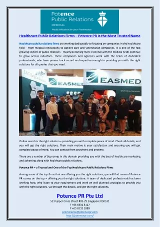 healthcare public relations firms potence