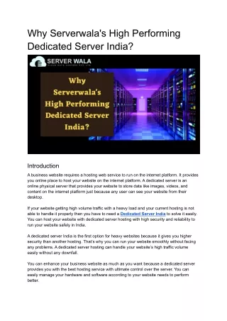why serverwala s high performing dedicated server
