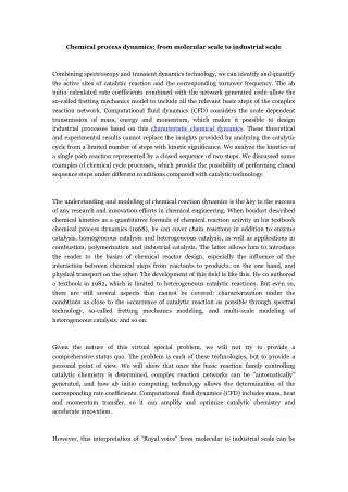 chemical process dynamics from molecular scale