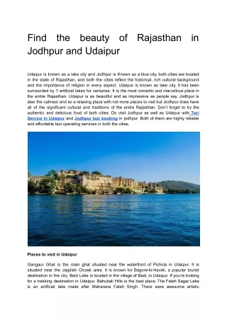 Find the beauty of Rajasthan in Jodhpur and Udaipur