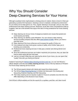 Why You Should Consider Deep-Cleaning Services for Your Home