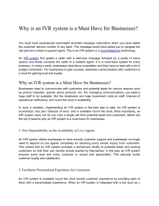 why is an ivr system is a must have for businesses