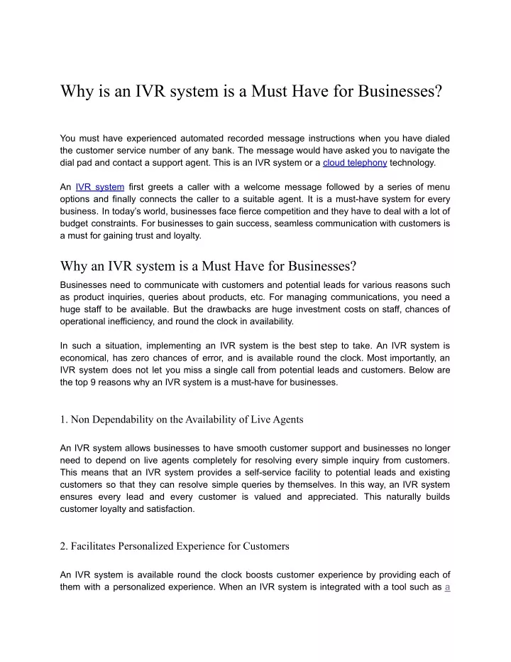 why is an ivr system is a must have for businesses