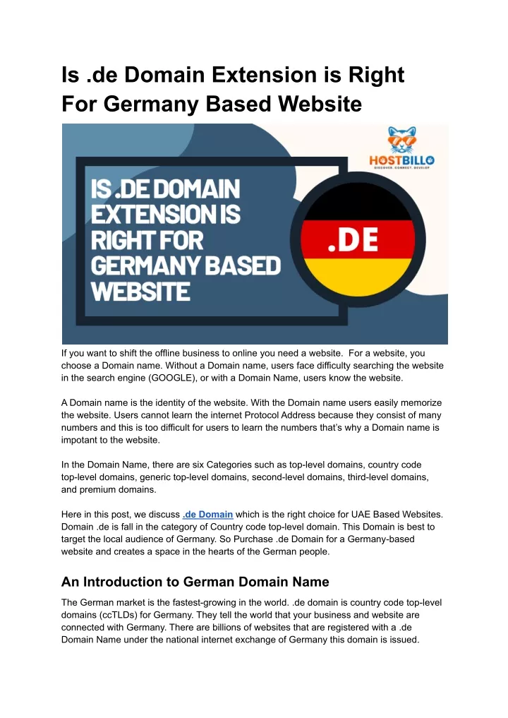 is de domain extension is right for germany based